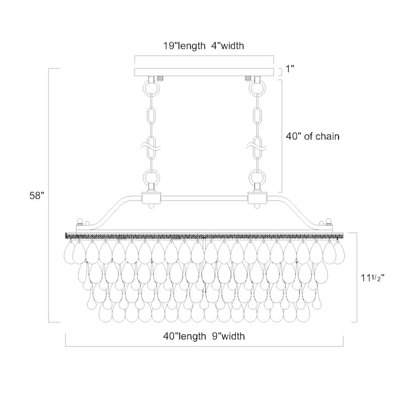 Antique Silver 6-Light Rectangular Kitchen Island Lighting with Crystal Hanging - Antique Silver