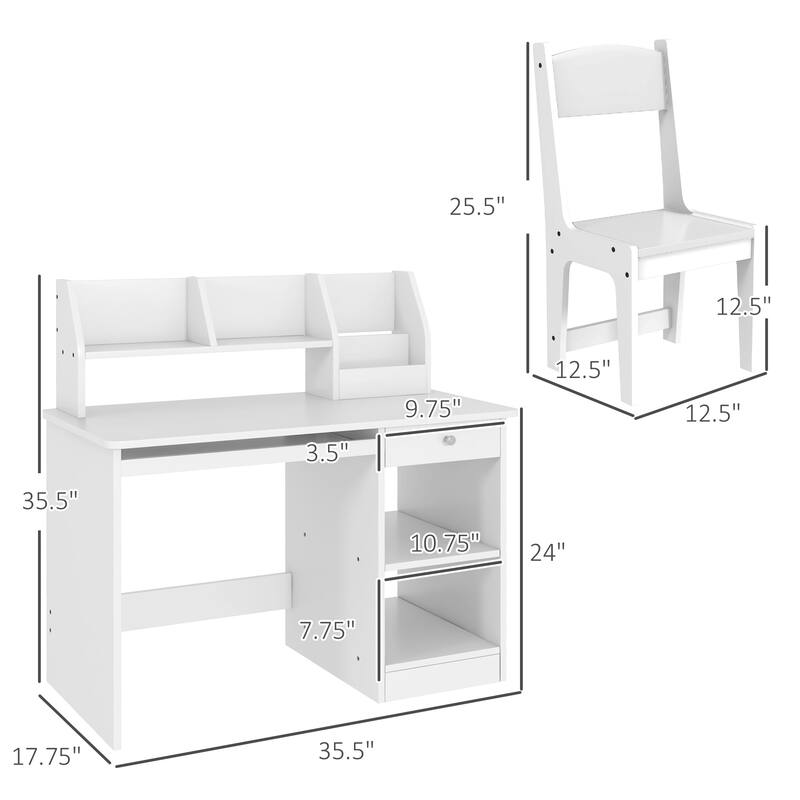 Kids Desk and Chair Set with Storage Drawers and Shelves MDF Study Table for Children Ages 5 to 8 - 35.5" L x 17.75" W x 35.5" H