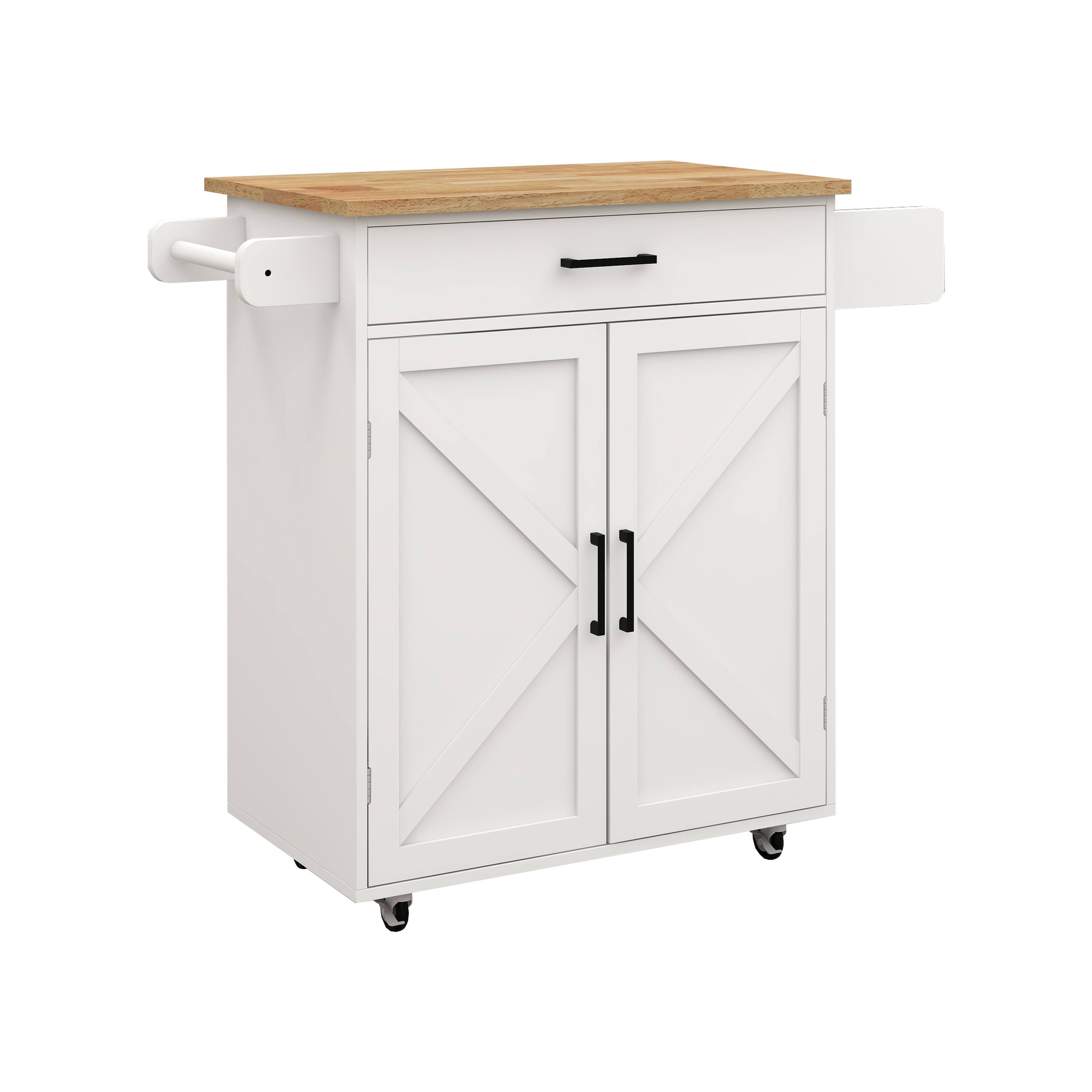 White Portable Kitchen Island Rolling Kitchen Cart Storage