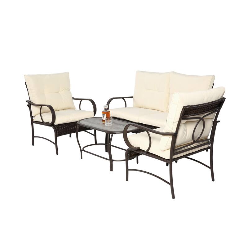 Classic Patio Sofa Wicker Conversation Set Rattan Sofa Chair wTable