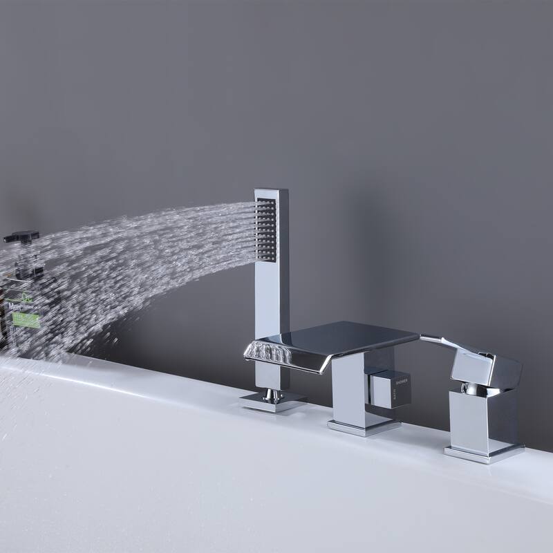 Solid Brass Waterfall Roman Tub Faucet with Hand Shower