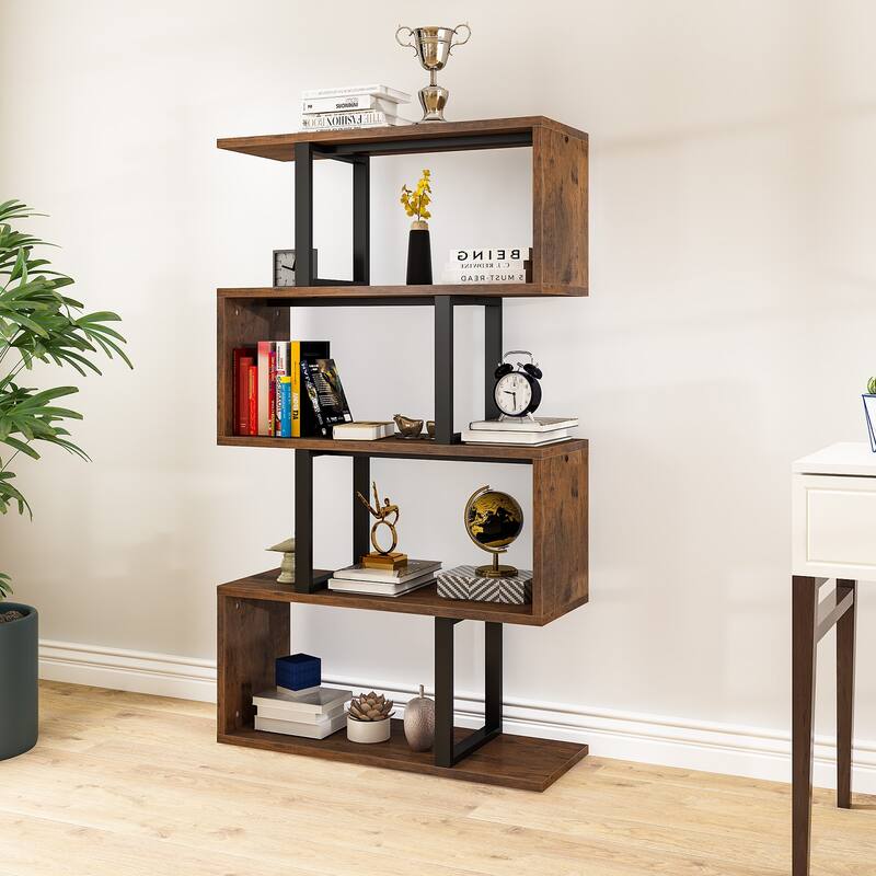 Moasis Modern Corner Shelf Bookcase Bookshelf with Unique S Shaped for Living Room and Home Office