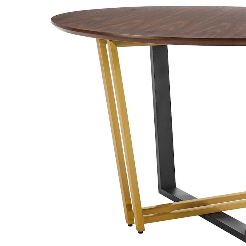 Joana 48 Inch Walnut and Black Steel Round Dining Table