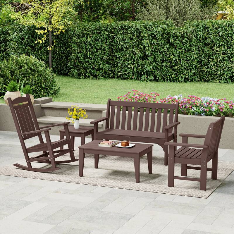 Laguna Outdoor Patio 5-Piece Porch Bench & Rocking Chair Conversation Set