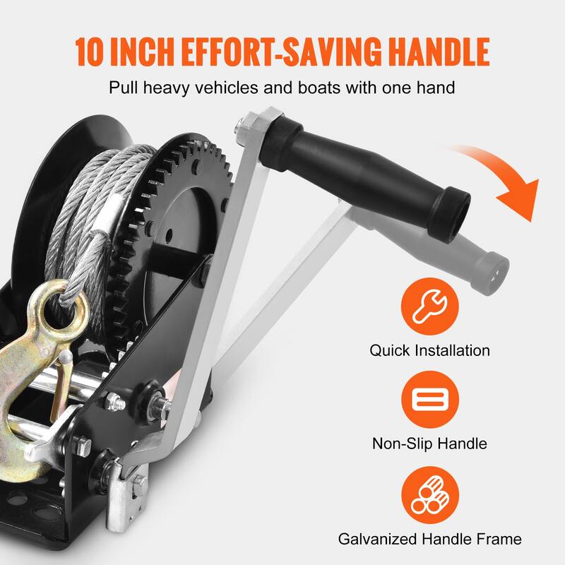 Hand Winch, 3500 lbs Pulling Capacity, Boat Trailer Winch Heavy Duty Rope Crank with 33 ft Steel Wire Cable