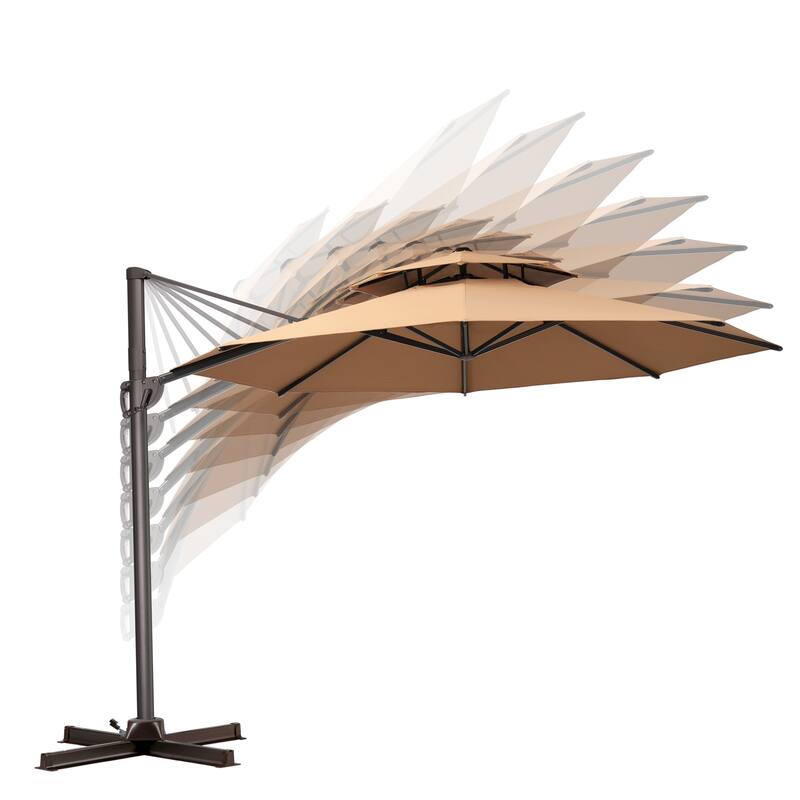 Outdoor Round Double Top Patio Cantilever Umbrella, Base Not Included