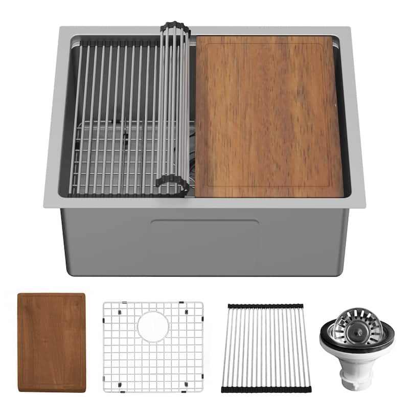 Karran Elite WS-32-PK1 Undermount 23" Single Bowl Stainless Steel Workstation Kitchen Sink