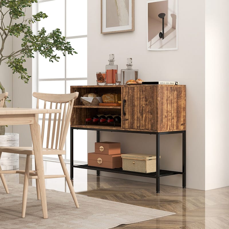 Gymax Buffet Sideboard w/ Power Outlets & USB Ports Wine Racks &