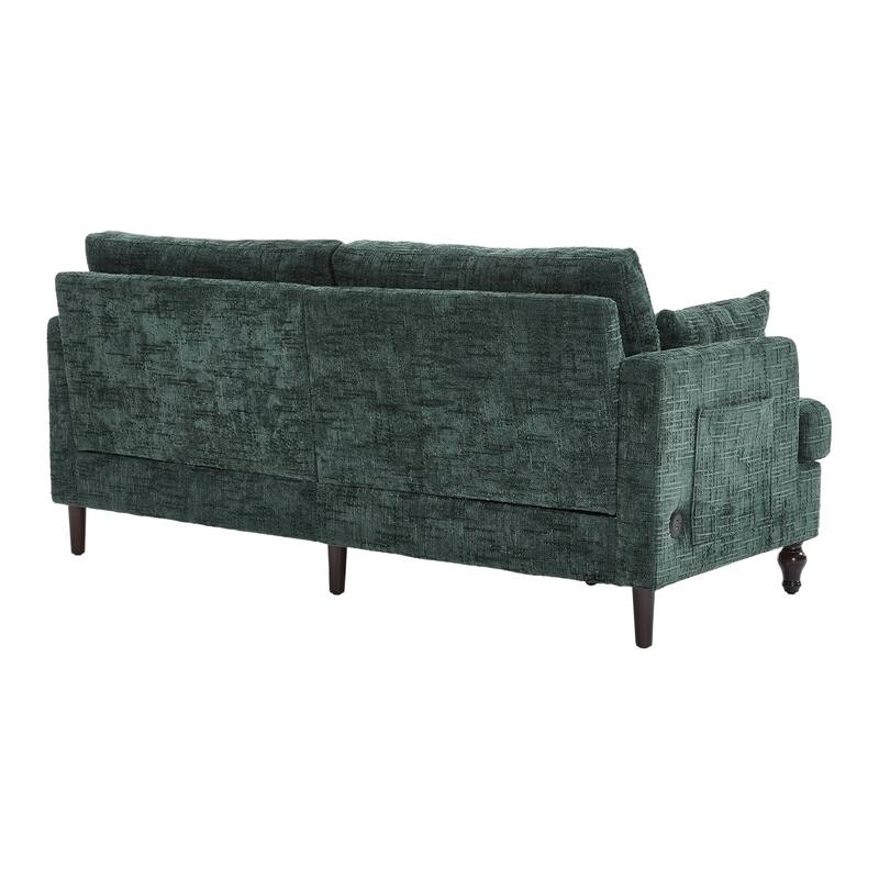 Modern Style Chenille 2-Seater Wood-Legged Sofa With Led Light, Usb Charging Port And Storage Bag Living Room Bedroom Study Room