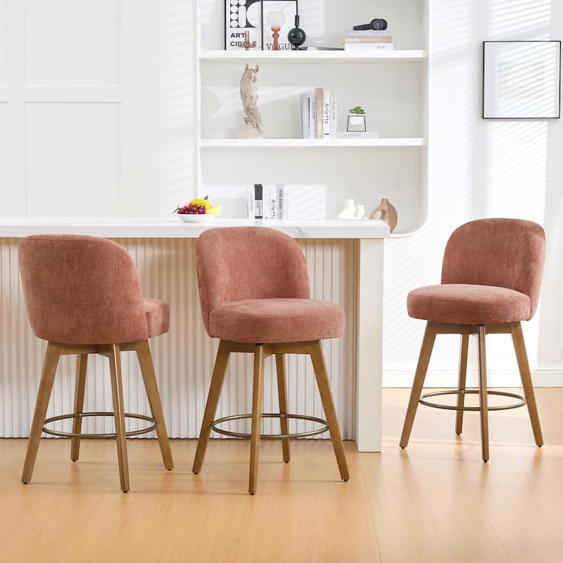 Fabric Upholstered Counter Height Swivel Bar Stools - 37.8"H x 19.7"W x 23.2"D