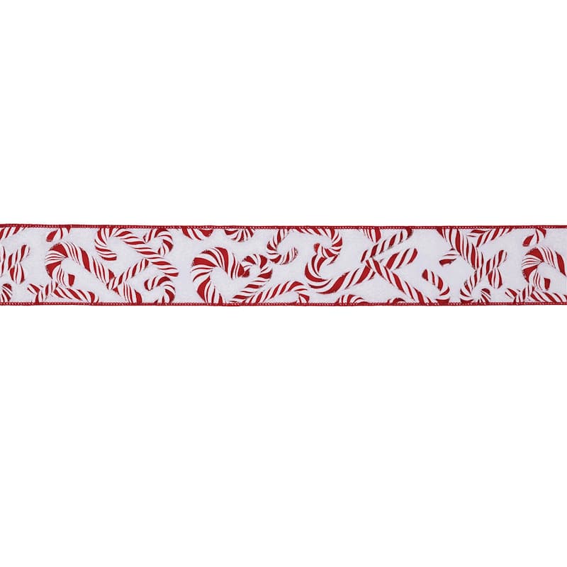 Set of 2 Candy Cane Wired Ribbons Red White 2.5in Wide 10yds Each Roll - 306” x 2.5” x 0.25” - Red-Whte