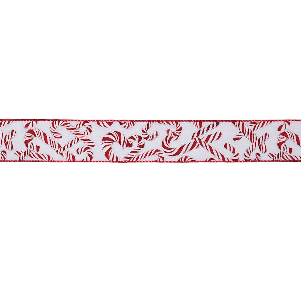 Candy Cane Print Wired Ribbon (Set of 2) - N/A