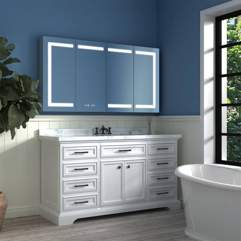 Aluminum Surface/Recessed Mount LED Medicine Cabinet with Mirror, Outlet and Shelves