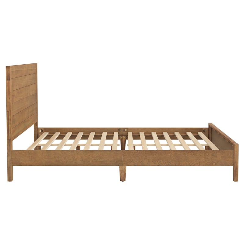 Mid-Century Modern Solid Wood Platform Bed with Headboard Queen/King/Full Size