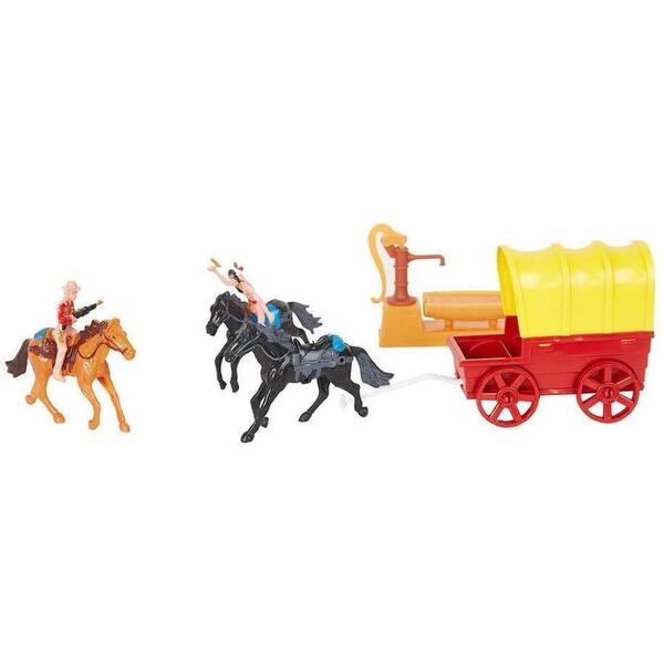 slide 2 of 6, Cowboy Indian Pretend Playset with Teepee Wagon Horses and Action Figures - N/A