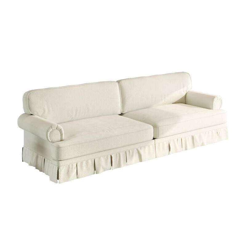 Luxuriously Sofa for Living Room, Chenille Sectional Couch with Pleated Skirt Design, Traditional Rolled Arms Deep Seat Couches