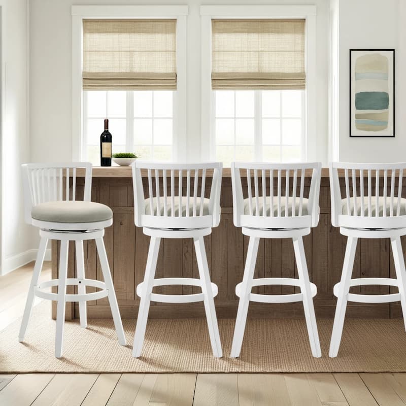 Harper Modern Swivel Bar Stool, Upholstered Counter Height Chair with Solid Wood Frame - Set of 4 - Fog - Bar Height