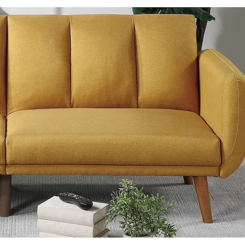 Convertible Mustard Sofa Bed - Stylish Polyfiber Couch with Extra Cushion