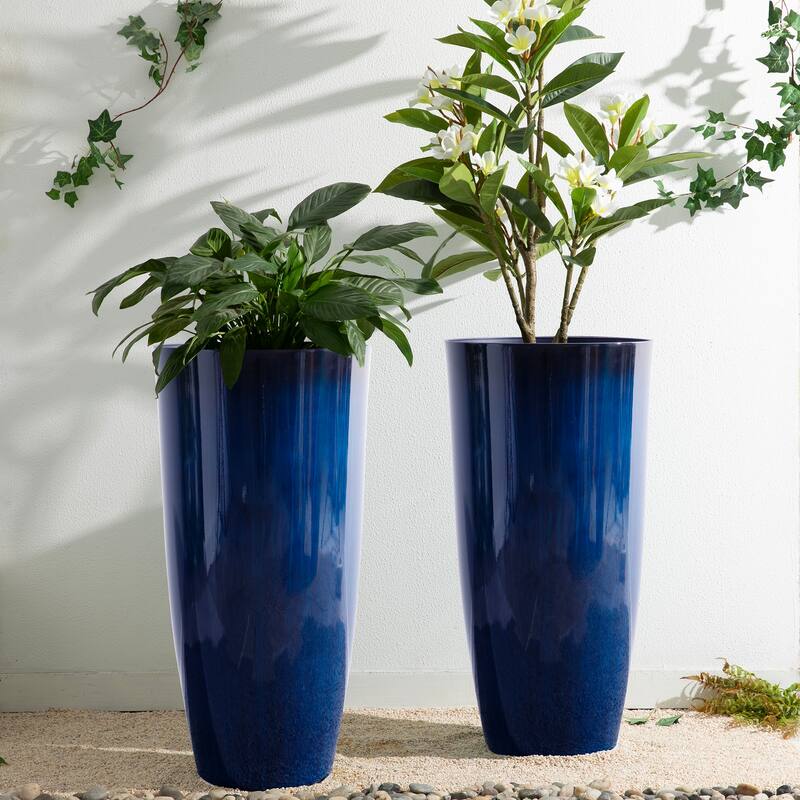 Glitzhome 30"H Set of 2 Oversized Gradient Cobalt Blue/Turquoise/Red Tall Plastic Planter