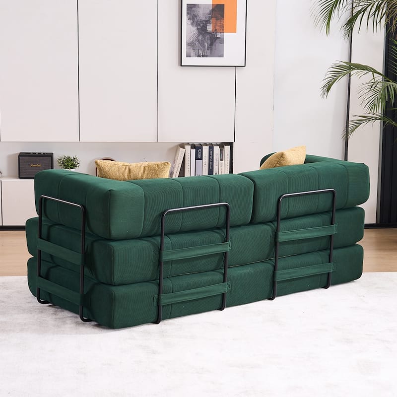 78.5" Folding Sofa Bed with 2 Pillows, Convertible Foam Futon Couch, Corduroy Fold-Out Couch for Living Room, Office