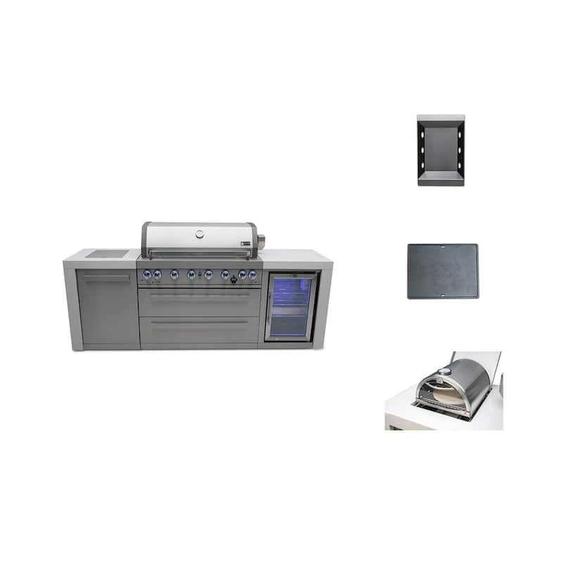 Mont Alpi MAi805-DFC-COMBO Deluxe Stainless Steel Modular Outdoor Kitchen Island with Charcoal Tray, Griddle Plate & Pizza Oven - Silver - Natural Gas/Propane Gas