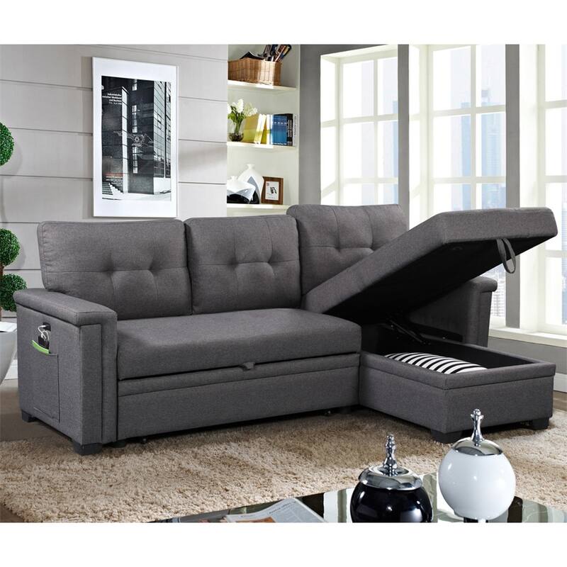 Reversible Sleeper Sectional Sofa w/ Storage Chaise USB Charging Ports