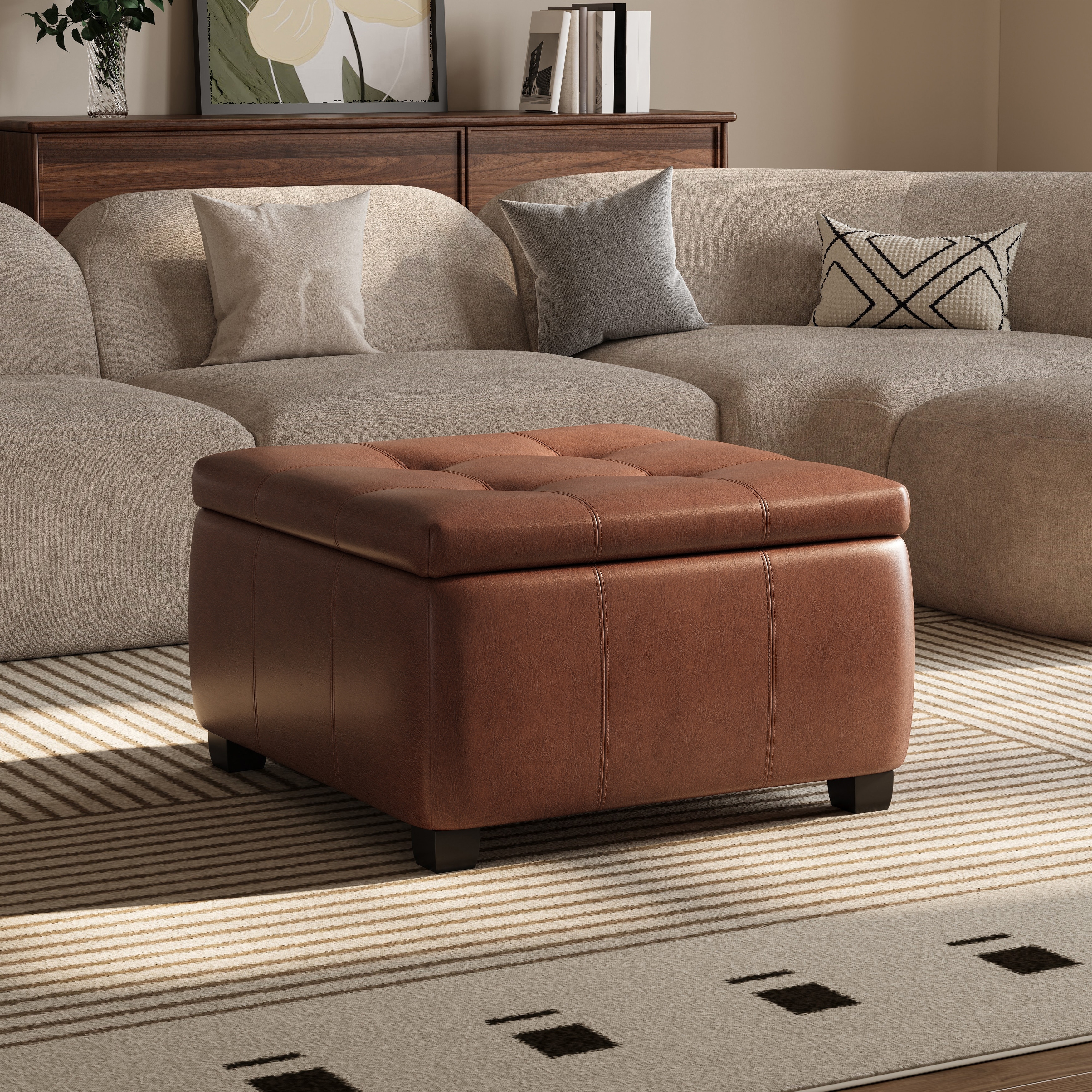 Christopher Knight Home - Richmond Modern Upholstered Storage Ottoman with Tapered Wood Legs
