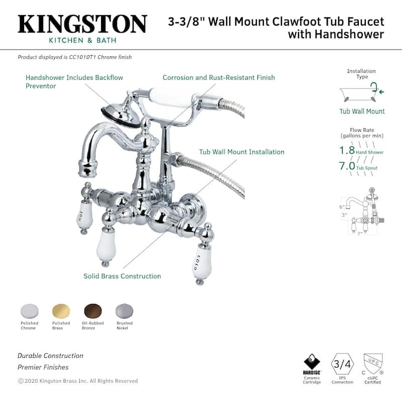 Kingston Brass Vintage Wall Mounted Clawfoot Tub Filler with Personal