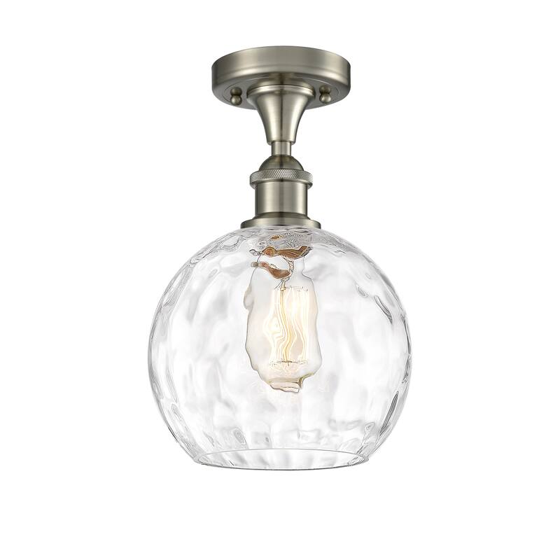 Innovations Lighting Athens Water Glass - 1 Light 8" Semi-Flush Mount - Clear Water Glass/Brushed Satin Nickel