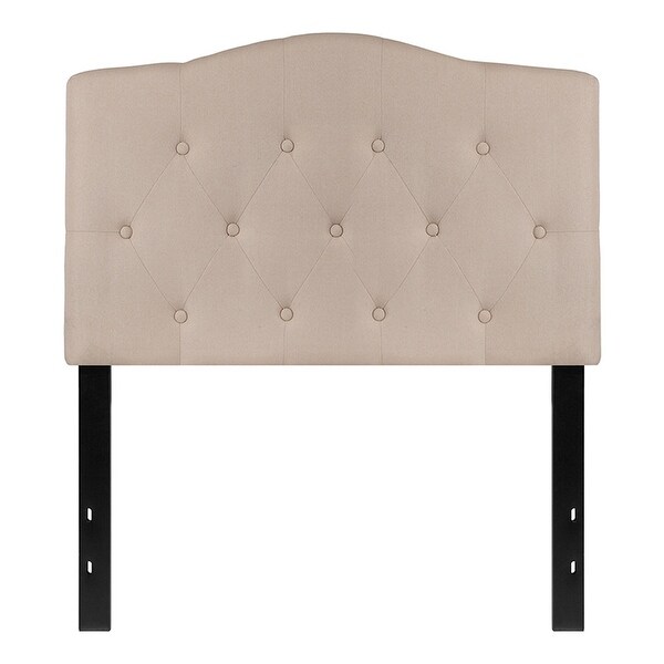 Offex Button Tufted Upholstered Twin Size Panel Headboard in Beige Fabric