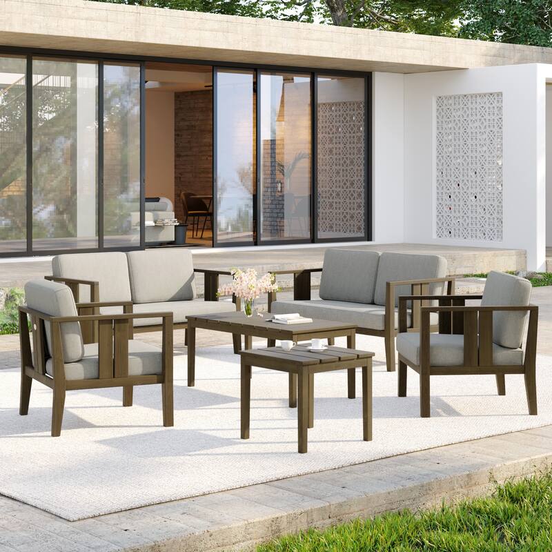 Casual 6-Piece Outdoor Patio Furniture Set In Solid Teak Wood