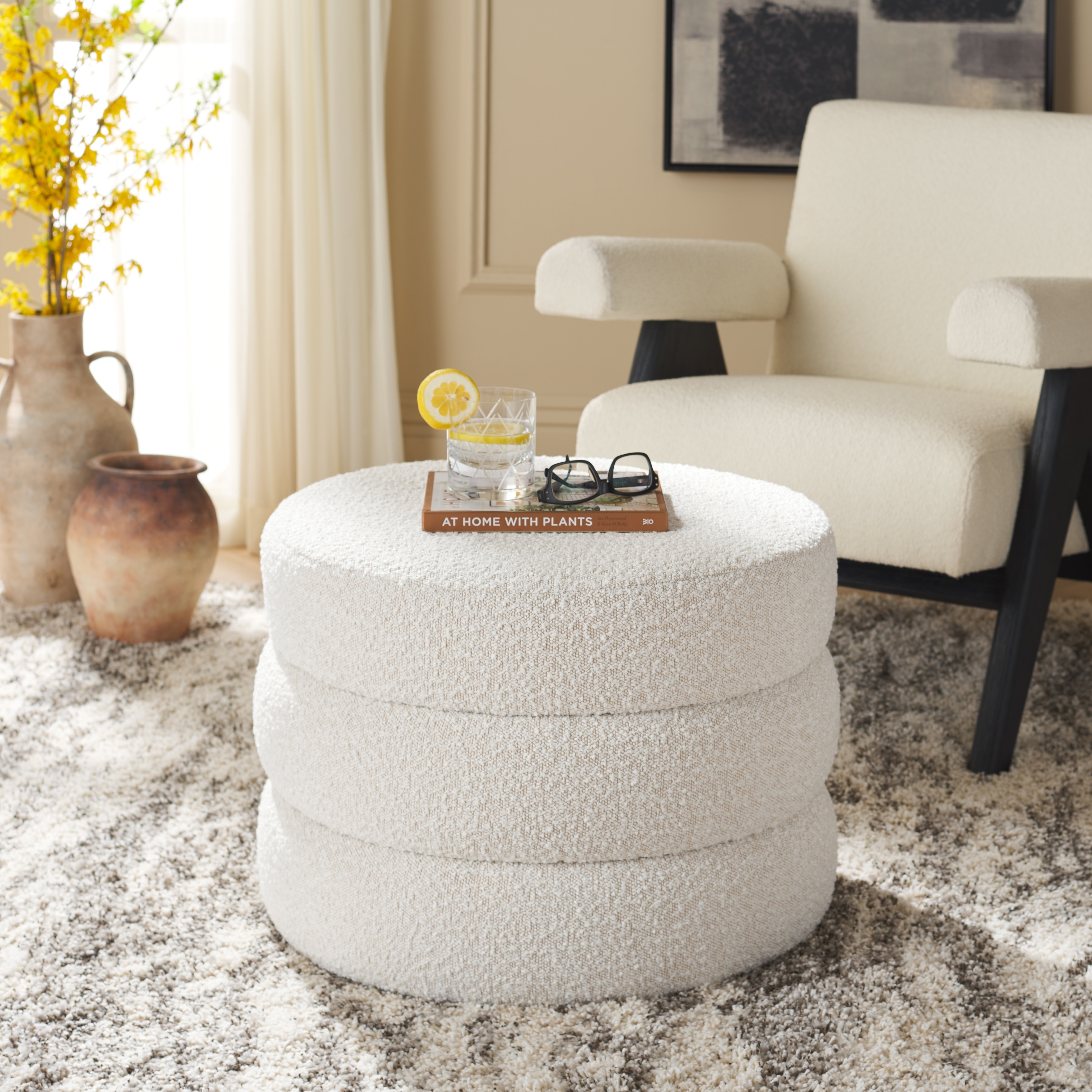 SAFAVIEH Ryth Channel Tufted Round Ottoman (Fully Assembled)
