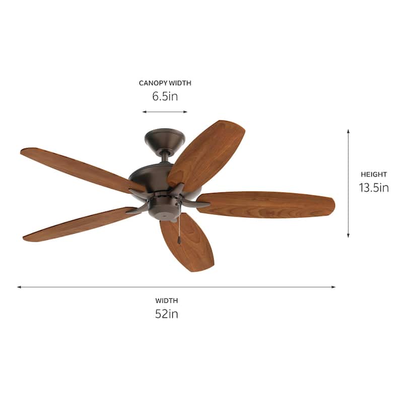Kichler Renew Patio 52 inch Ceiling Fan Satin Natural Bronze with Reversible Blades