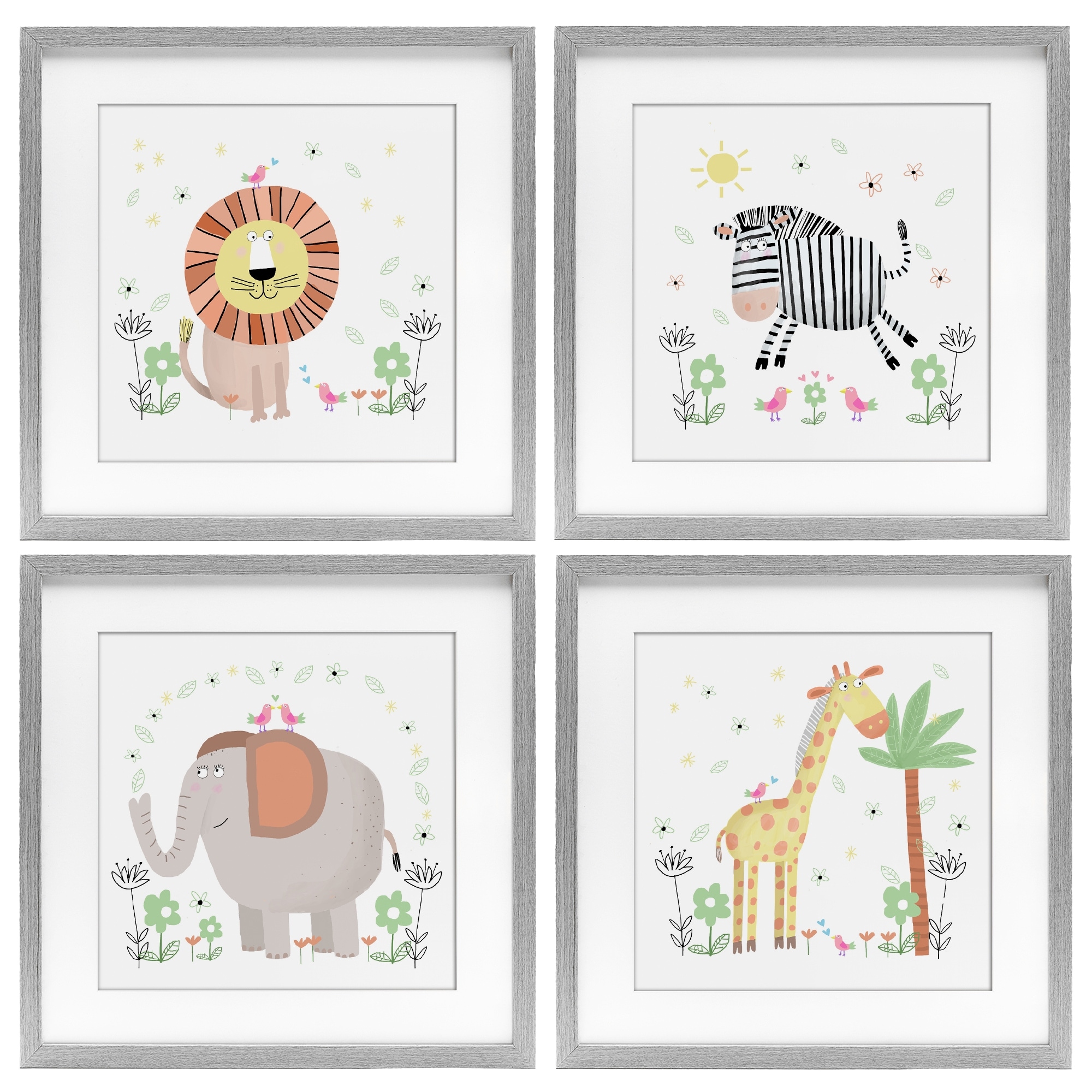 Stupell Baby Jungle Animals & Flowers Under Glass Framed Design By Carla Daly (Set of 4)
