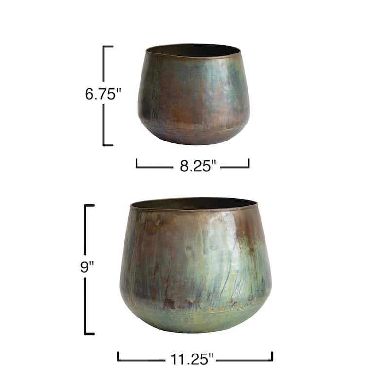 Oxidized Metal Planter, Set of 2 - Grey