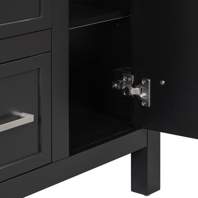 Bathroom Vanity Freestanding Cabinet with Resin Integrated Sink, 4 Drawers, 2 Cabinets, Solid Wood Frame and Adjustable Shelves