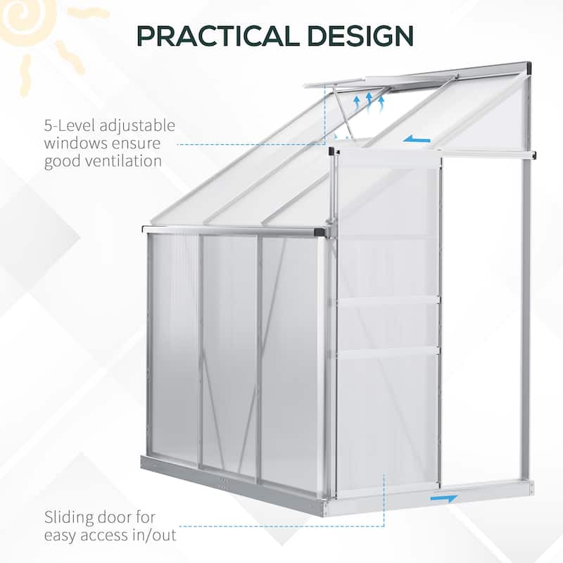 Outsunny 6' x 4' Aluminum Greenhouse Polycarbonate Walk-in Garden Greenhouse with Adjustable Roof Vent and Sliding Doorr, Clear