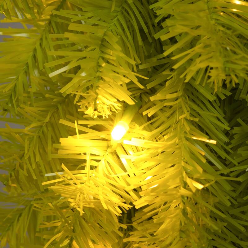 Hinged Fir Artificial Bent Top Tree - Santa Hat Style, LED Lights, Lush Branches, Holiday Decor - Green,White