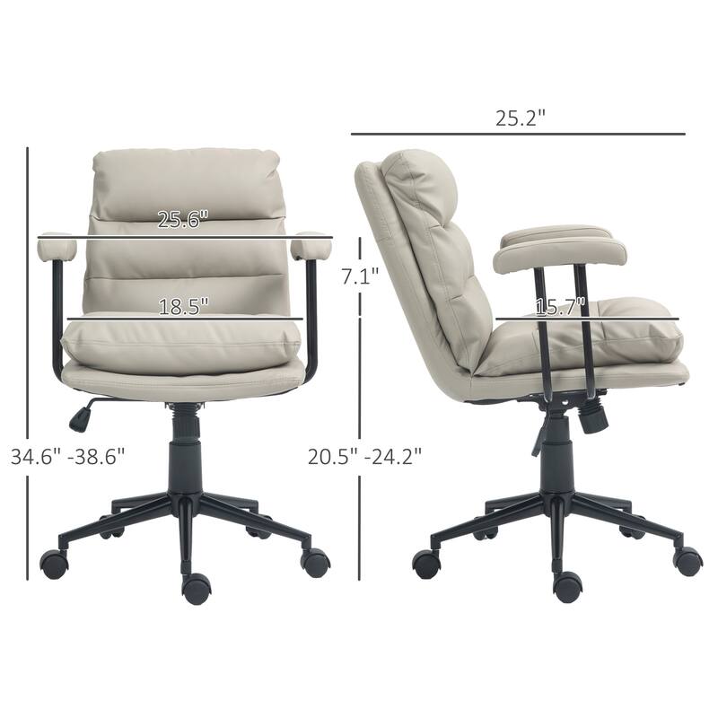 PU Leather Office Chair with Adjustable Height, Double-Tier Padded Seat, and Swivel Wheels