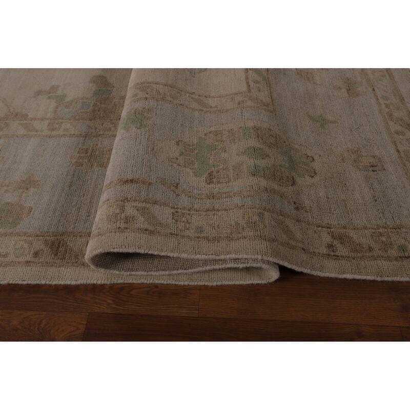 Vegetable Dye Oushak Turkish Rug Handmade Floral Wool Carpet - 9'4"x 12'5"