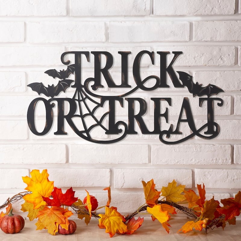 Glitzhome 24"L Metal Happy Halloween Trick Or Treat Word Sign Wall Art Decor - 24 x 12