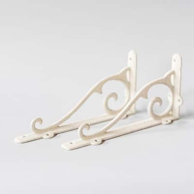 Set Of 2 Antique Cream Cast Iron Shelf Bracket