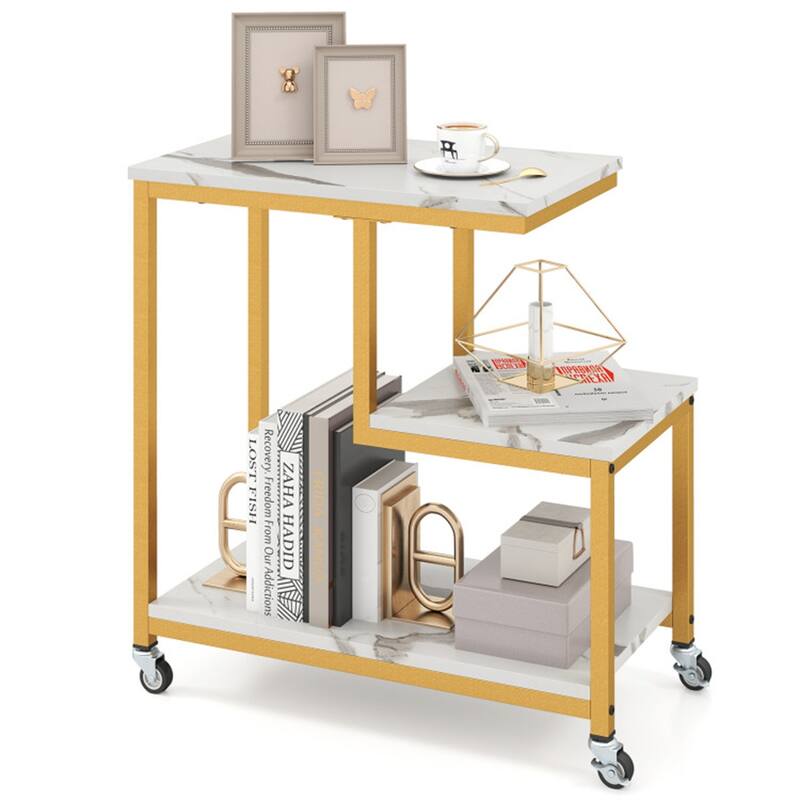 Engineered Wood and Metal G Shaped Side Table with Casters - 23" x 12" x 24"