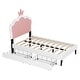 preview thumbnail 7 of 5, Twin Size Upholstered Princess Bed with Crown Headboard and 2 Drawers, Platform Bed in White+Pink