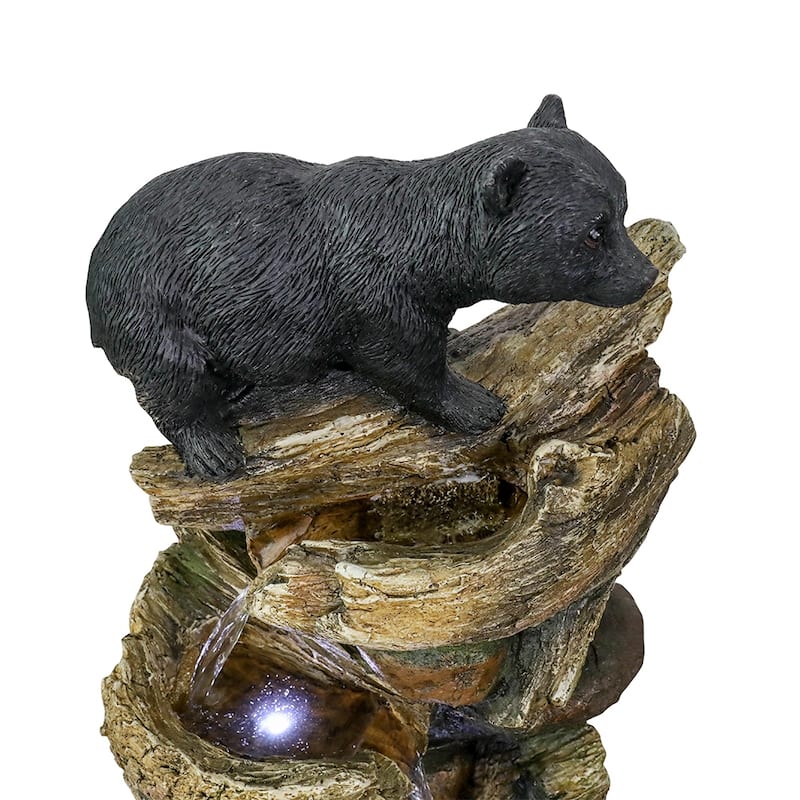 39.3in Tall Outdoor Water Fountain Resin Bear Patio Waterfall Fountain