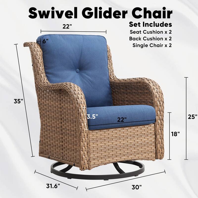 Gymojoy 3-Piece Rattan Wicker Rocking Swivel Chair Set with Table