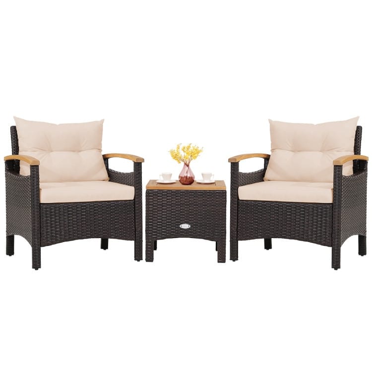 Patio Rattan Furniture Set with Removable Cushion - 3 Pieces - Single Sofa: 25" x 24" x 29"