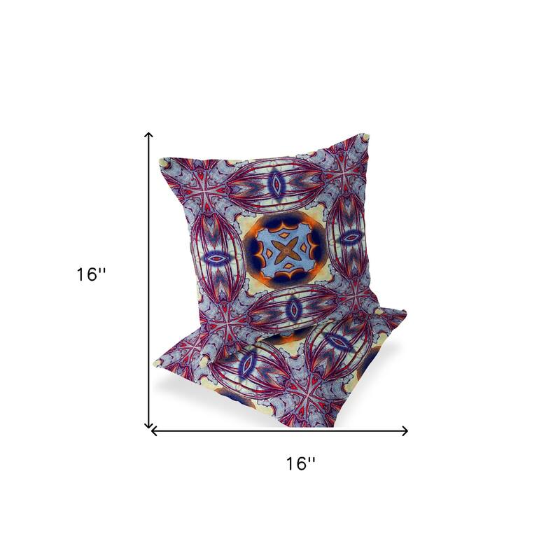 HomeRoots Set of Two 16" X 16" Blue and Purple Blown Seam Floral Indoor Outdoor Throw Pillow - 16.00' X '16.00' X '5.00