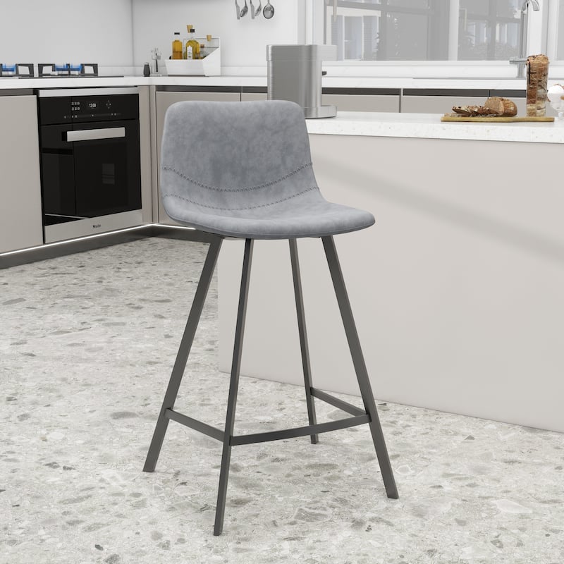 35-Inch Leather Counter Stool Padded Seat Stainless Steel Base and Footrest