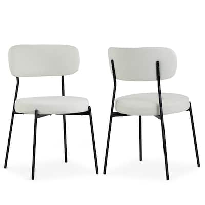 Set of 2 Aya White Chenille Dining Chair with Black Steel Legs